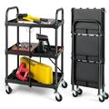 S AFSTAR 3-Tier Folding Tool Cart on Wheels Rolling Tool Storage Organizer Cart W/Universal Wheels & Handrails 300Lbs Load Portable Utility Cart Collapsible Service Cart for Garage Warehouse Home