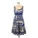 Nine West Casual Dress - A-Line Scoop Neck Sleeveless: Blue Tropical Dresses - Women's Size 8