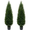 Two 4FT Artificial Cedar Trees Artificial Pine Tree UV Resistant Potted Plant Artificial Outdoor Tree Artificial Plants for Indoor Outdoor Garden Home Decor