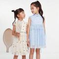 Annil Kids Dresses Summer Chinese Style Retro Stand Collar Flower Embroidery Breathable And Lightweight Mesh Tween Girls Dresses Blue