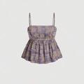 Vintage Babydoll Style Rose Checkered Pattern Womens Tank TopSpring OutfitsKorean FashionCountry Concert TopsCute Summer Tops