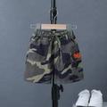 Young Boys StreetStyle Cool Camouflage Workwear Denim Shorts With Letter Embroidery And Drawstring Waist