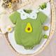 Baby Girls SpringSummer Cute Floral Dot Print Bodysuit With Avocado Embroidery Decor Short Sleeve Doll Collar