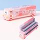 pc Cute Cartoon Bus Shaped Pencil Case With BuiltIn Pencil Sharpener Layers Large Capacity Storage Box Durable Iron Stationery Case Great Gift For St