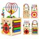 Wooden Activity Cube In Wooden Shape Sorter Activity Centre Multifunctional Educational Bead Maze Clock Rollercoaster Abacus Puzzle Animal Alphabet