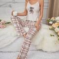 WomenS Cartoon Bear Printed Milk Silk Camisole Pajama Set