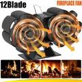 Double Head Stove Fan Fireplace Wood Log Burner Blades Heat Powered Fan Thermometer