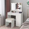 FCH Adjustable LED Bulbs Dressing Table Makeup Table Vanity Set With Cushioned Stool White