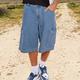 Loose Fit Mens Denim Cargo Shorts With Flap Pockets On Sides