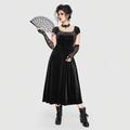 Ladies Gothic Style Velvet Short Sleeve Dress With Square Neckline Solid Color