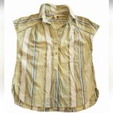 Anthropologie Tops | Anthropologie Pilcro Serena Green Henley Button Shirt Xxs P Stripe Metallic | Color: Gold/Green | Size: Xxs