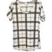 Lularoe Tops | Lularoe Womens Top Large Classic T Short Sleeve Plaid White Black Rust Soft | Color: Black/Cream | Size: L