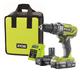 Ryobi ONE+ Cordless 1.3A 18V Brushed Percussion drill 2 batteries R18PD3-213S