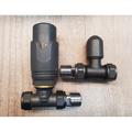 Anthracite Straight Towel Rail Thermostatic Radiator Valves TRV Lockshield Pair