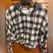 American Eagle Outfitters Tops | Distressed American Eagle Cropped Flannel | Color: Blue/Cream | Size: M