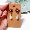 Anthropologie Jewelry | Flower Pearl Drop Earrings #150 | Color: Gold/Red | Size: Os