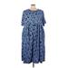 Woman Within Casual Dress - A-Line Crew Neck Short sleeves: Blue Floral Dresses - Women's Size 26