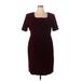 Sag Harbor Casual Dress - Sheath Square Short sleeves: Burgundy Solid Dresses - Women's Size 18 Plus