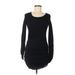 Michael Stars Casual Dress - Mini Scoop Neck Long sleeves: Black Solid Dresses - Women's Size Medium