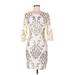 B. Darlin Casual Dress - Sheath Scoop Neck 3/4 sleeves: Ivory Damask Dresses - Women's Size 7