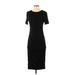 Venus Casual Dress - Midi Crew Neck Short sleeves: Black Solid Dresses - Women's Size Small