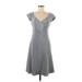 J.Crew Casual Dress - A-Line V-Neck Short sleeves: Gray Print Dresses - Women's Size 6 Petite