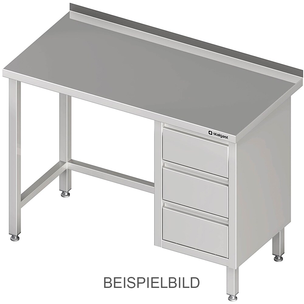 Stalgast Edelstahl Arbeitstisch ohne Grundboden, 2200x700x850 mm, mit 3er Schubladenblock links, mit Aufkantung, verschweißt Image