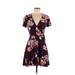 Fortune + Ivy Casual Dress - Mini V-Neck Short sleeves: Purple Print Dresses - Women's Size Medium