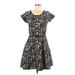 Milly Casual Dress - A-Line Scoop Neck Short sleeves: Black Leopard Print Dresses - Women's Size Large