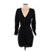 Zara Cocktail Dress - Mini Plunge 3/4 sleeves: Black Solid Dresses - Women's Size Small