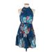 Jaase Casual Dress - A-Line Halter Sleeveless: Blue Print Dresses - Women's Size Large