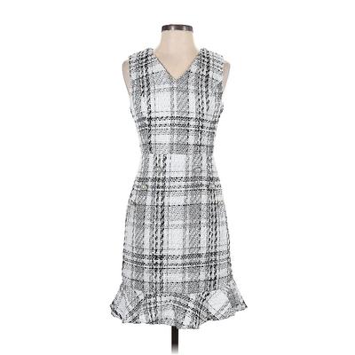 Venus Cocktail Dress - A-Line V-Neck Sleeveless: Gray Plaid Dresses - Women's Size 4