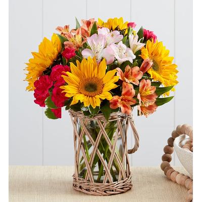 1-800-Flowers Flower Delivery Warm Sunset Bouquet W/ Wicker Vase