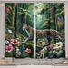 Ambesonne Cat Kitchen Curtain Exotic Wild Floral Jungle Scene Green & Multicolor Polyester in Brown/Green/Pink | 39 H x 55 W in | Wayfair