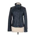 RD Style Faux Leather Jacket: Below Hip Blue Print Jackets & Outerwear - Women's Size Large