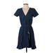 J.Crew Mercantile Casual Dress - Mini V-Neck Short sleeves: Blue Solid Dresses - Women's Size 2X-Small