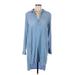 Cloth & Stone Casual Dress - Shift Collared 3/4 sleeves: Blue Solid Dresses - Women's Size Medium