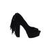 Bebe Heels: Slip-on Platform Bohemian Black Solid Shoes - Women's Size 10 - Peep Toe