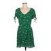 Lunachix Casual Dress - Mini V-Neck Short sleeves: Green Floral Dresses - Women's Size Medium