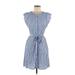 Ann Taylor LOFT Casual Dress - Shirtdress: Blue Stripes Dresses - Women's Size 8 Petite