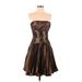 Halston Heritage Cocktail Dress - Mini Strapless Strapless: Brown Solid Dresses - Women's Size 4