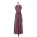 Ann Taylor LOFT Outlet Casual Dress - A-Line Halter Sleeveless: Burgundy Print Dresses - Women's Size X-Small Petite