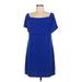 Charles Henry Casual Dress - Shift Square Short sleeves: Blue Solid Dresses - Women's Size Medium