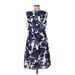 Black Saks Fifth Avenue Casual Dress - A-Line High Neck Sleeveless: Blue Floral Dresses - New - Women's Size 12