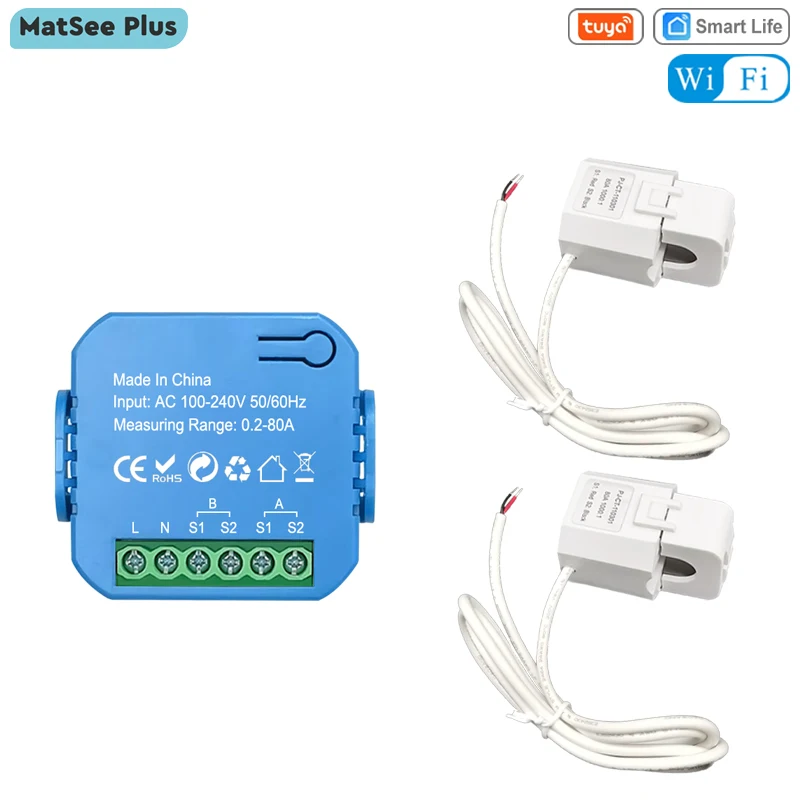Tuya Smart 2-Wege-WLAN-Energiezähler bidirektional 240 Kanal mit Clamp App Monitor Solar produziert und verbraucht Strom AC110V V Image