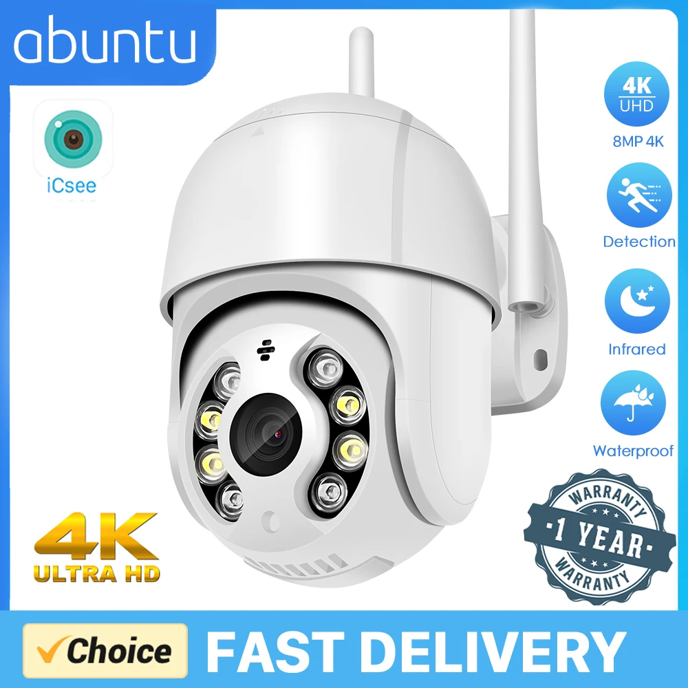 8MP 4K HD Wifi Kamera Auto Tracking PTZ IP Kamera 2 Möglichkeiten Audio Outdoor Ai Menschlichen Erkennung Video überwachung Kamera ICSEE APP Image