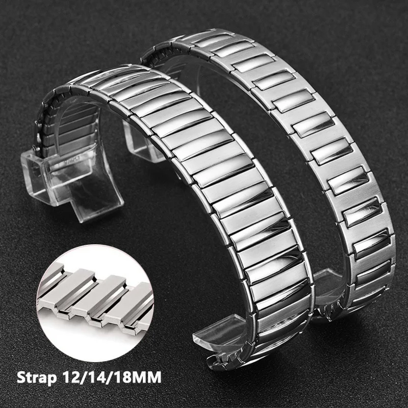 Edelstahl-Gummiband, 18 mm, 14 mm, 12 mm, Erweiterungsarmband, Metallarmband für Damen, Uhrenarmbänder, universelles Uhrenzubehör Image