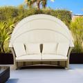 Red Barrel Studio® Outdoor Patio Daybed Wicker Rattan Double Daybed Round Sofa Furniture Set w/ Retractable Canopy | Wayfair