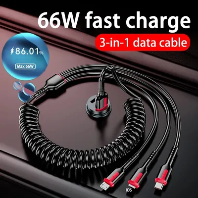 Multifunktion ales 3-in-1-Schnellladedatenkabel 100W für iPhone Xiaomi Huawei Micro USB Lightning Image