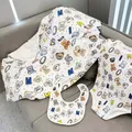 Newborn Baby Clothes Romper Baby Girl Boy Clothing Print Cute Cartoon Bear Bodysuits+Bib New Born